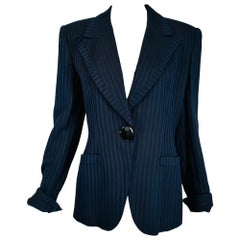 Used Christian Dior Navy Blue & Black Wide Stripe Wool Twill Jacket Late 90s-2000s 4