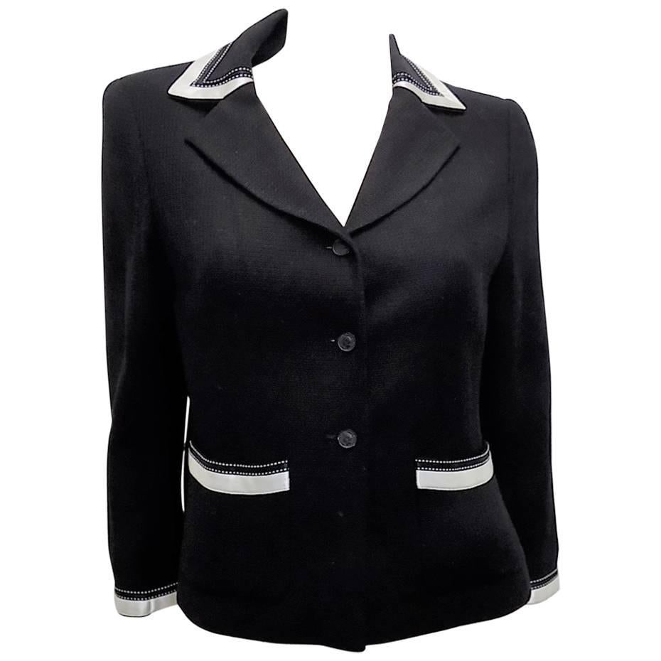 Chanel Black Jacket with white Silk trim Details  For Sale