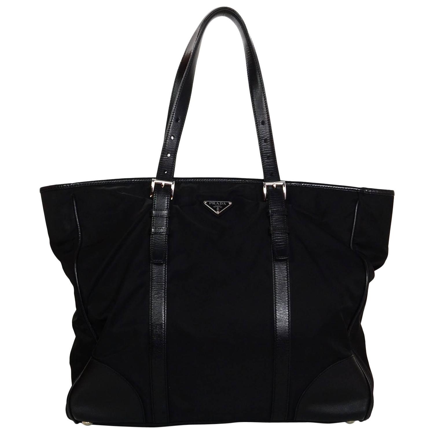 Prada Black Tessuto Nylon Tote Bag w/ Leather Trim For Sale at 1stdibs