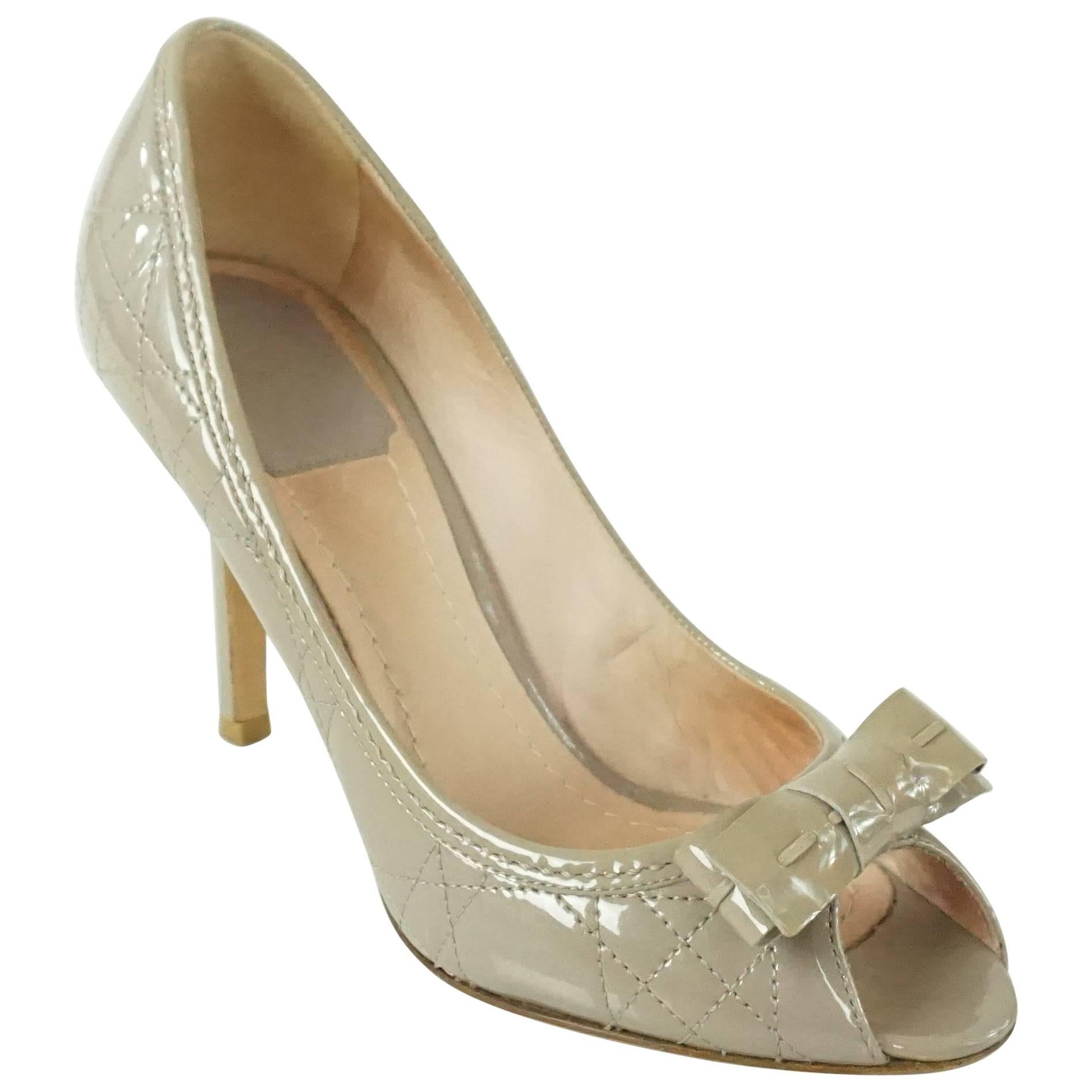 Christian Dior Taupe Patent Leather Peeptoe - 36.5
