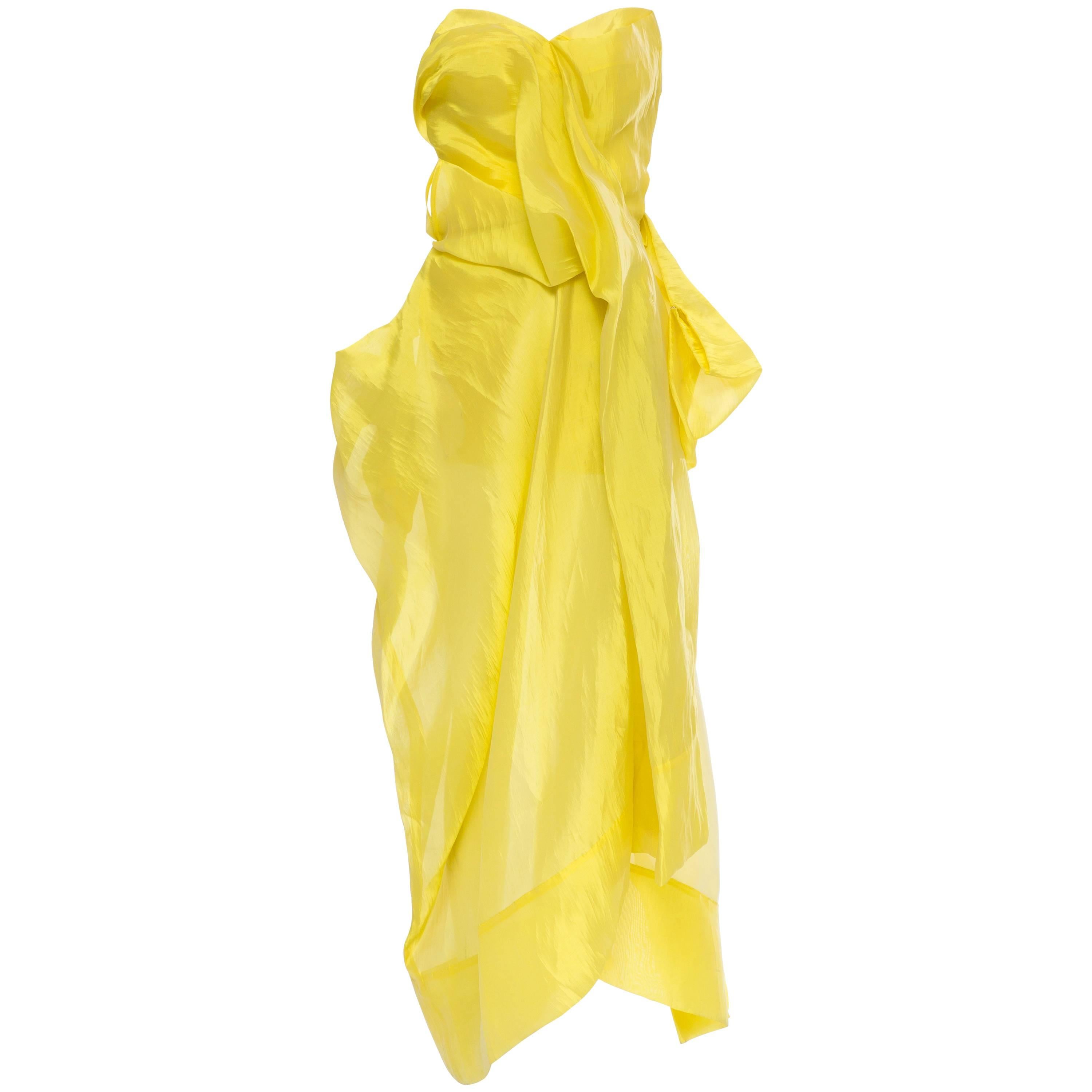 Yohji Yamamoto Draped Yellow Strapless Dress, Spring - Summer 1997
