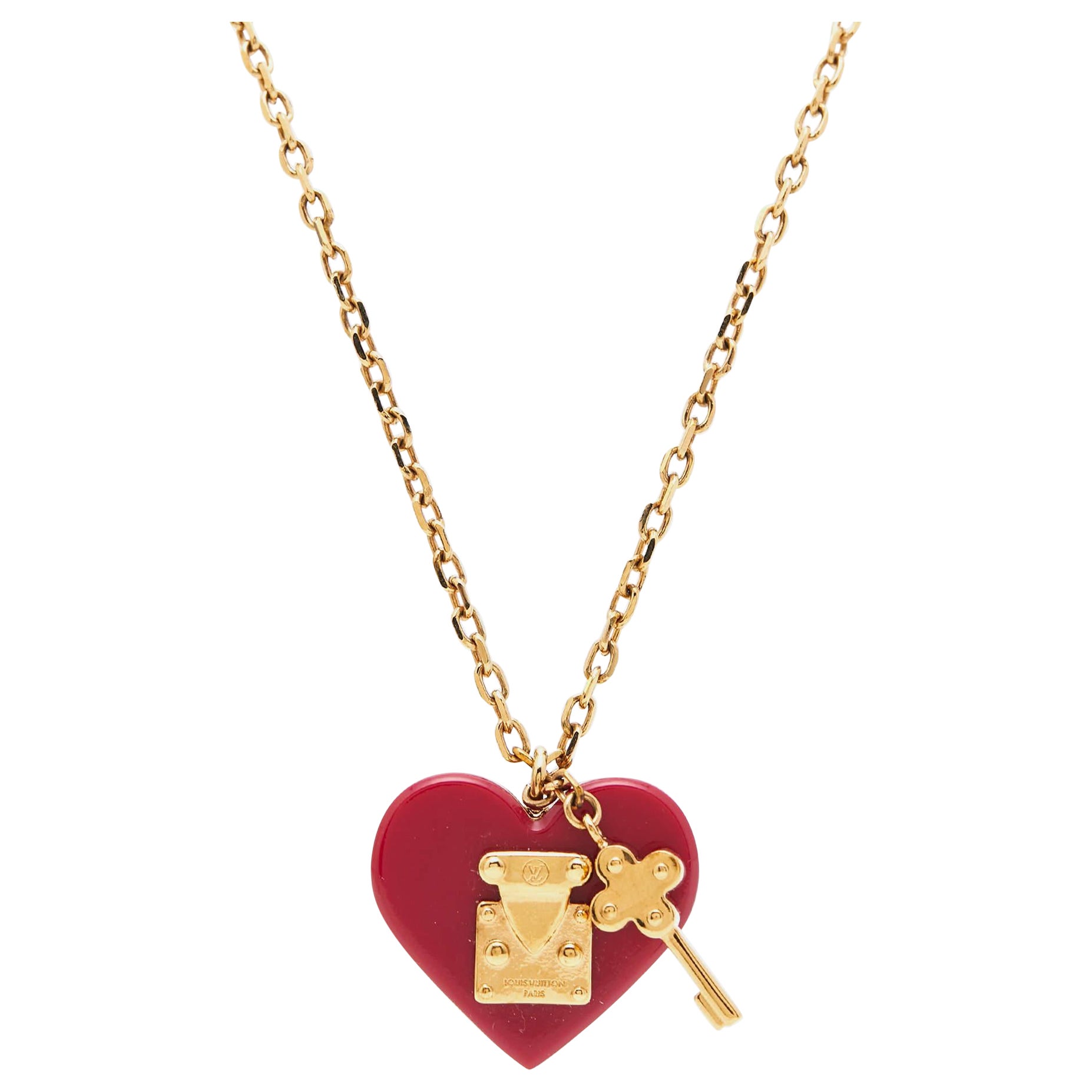 Louis Vuitton Lock Me Heart Resin Gold Tone Necklace For Sale