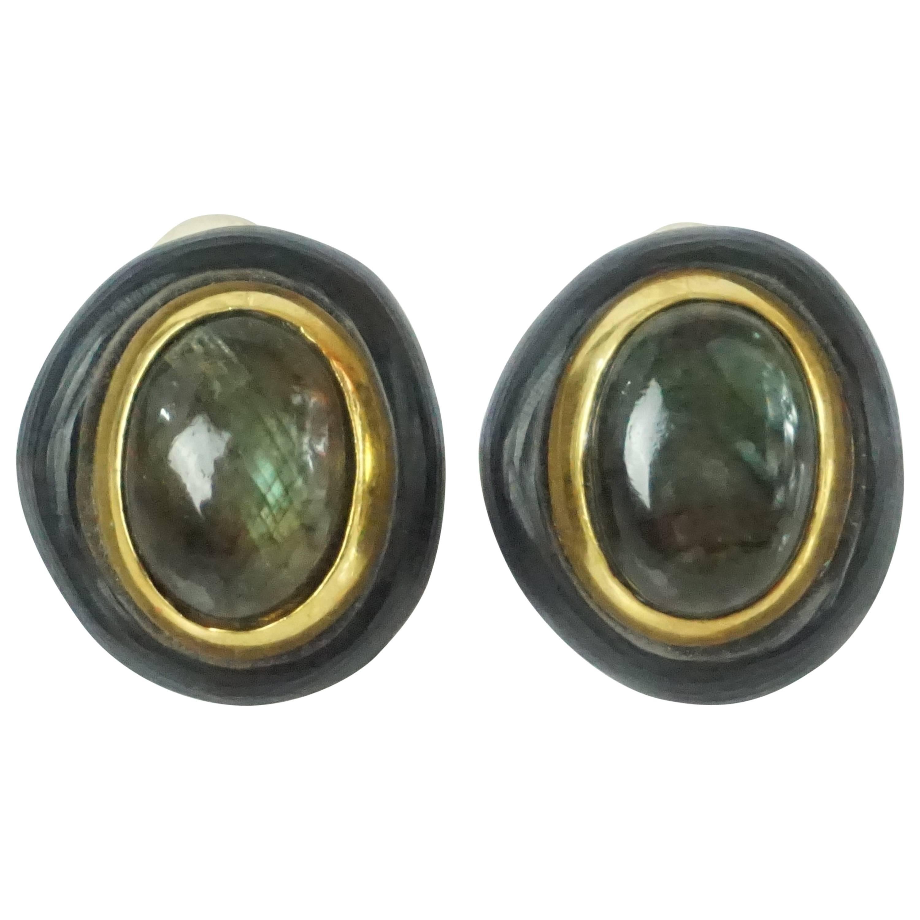 Alexis Bittar Grey and Gold Stone Clip-on Earrings