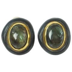 Alexis Bittar Grey and Gold Stone Clip-on Earrings 4