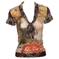 Christian LaCroix Silk Photoprint Bow Blouse