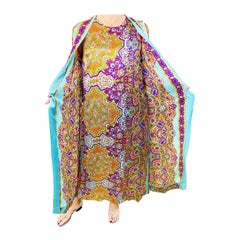 Superbe Caftan Roberta Lynn Paisley des années 70 Vintage 70s Kaftan Maxi Dress