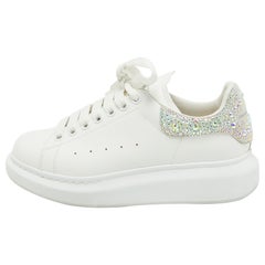 Used Alexander McQueen White Leather Crystal Embellished Oversized Sneakers Size 37