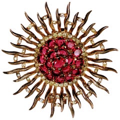  Alfred Philippe for Trifari Large Retro Ruby Sunburst Clip Brooch