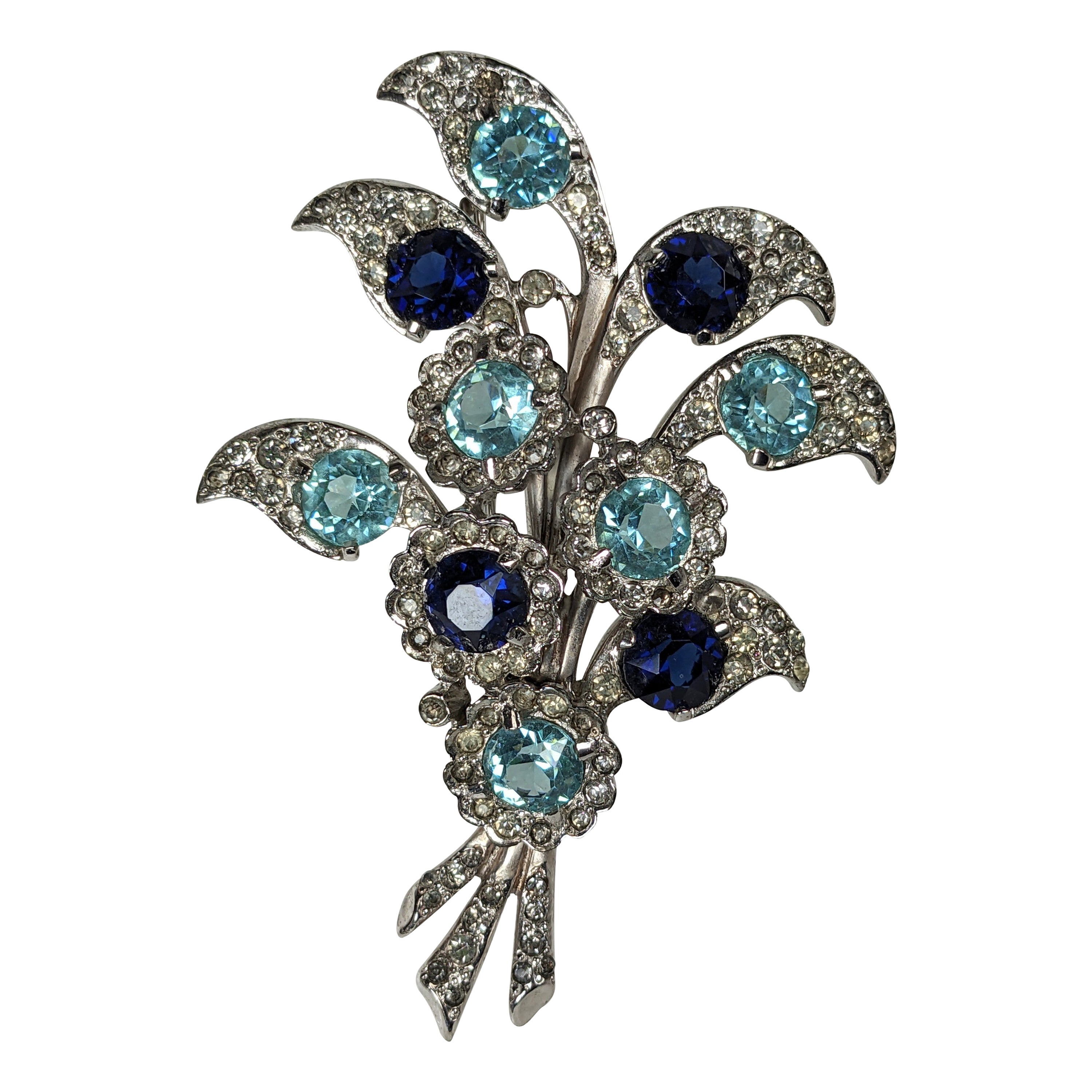 Marcel Boucher Aquamarine and Sapphire Floral Spray Brooch For Sale