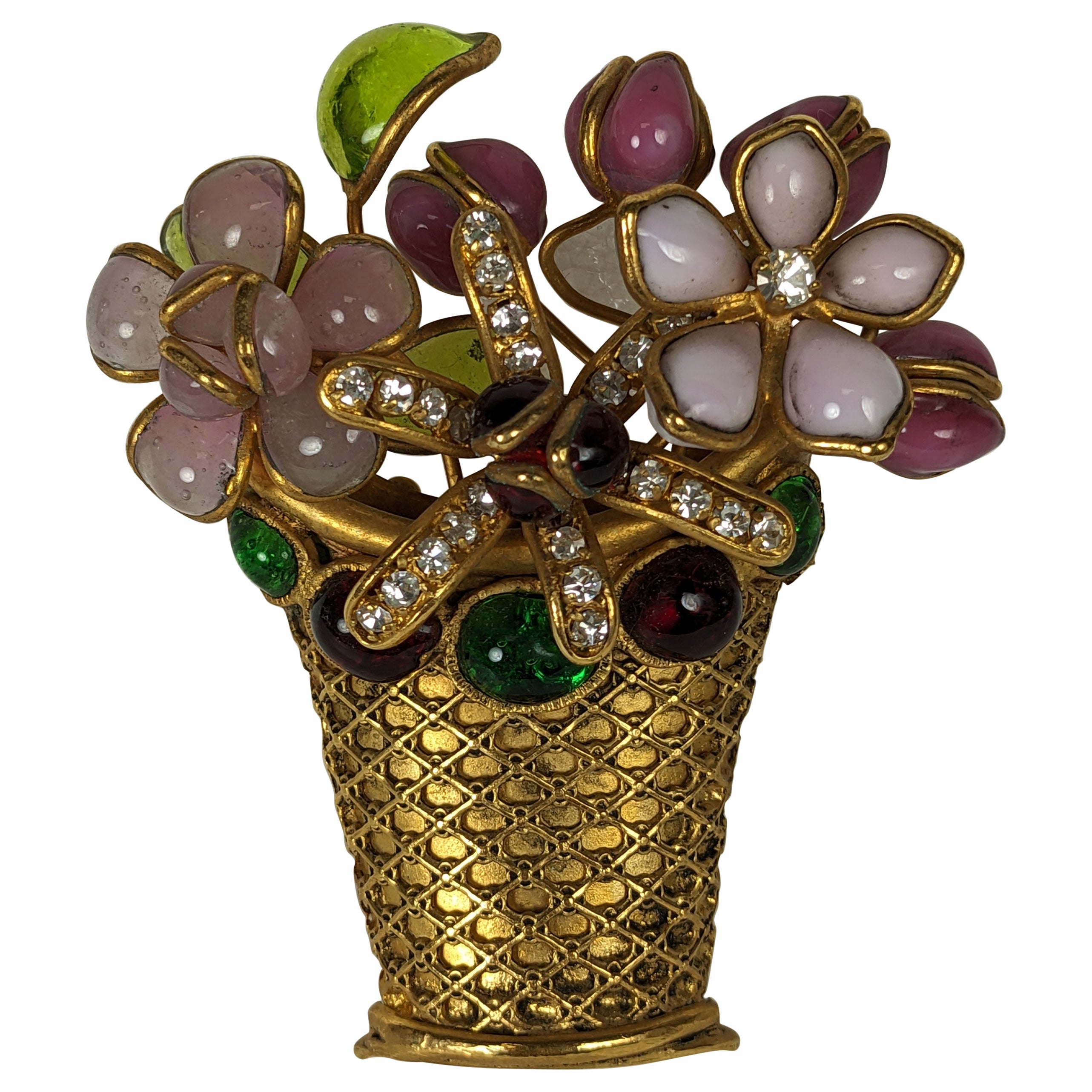 Rare Maison Gripoix Flower Basket Brooch For Sale