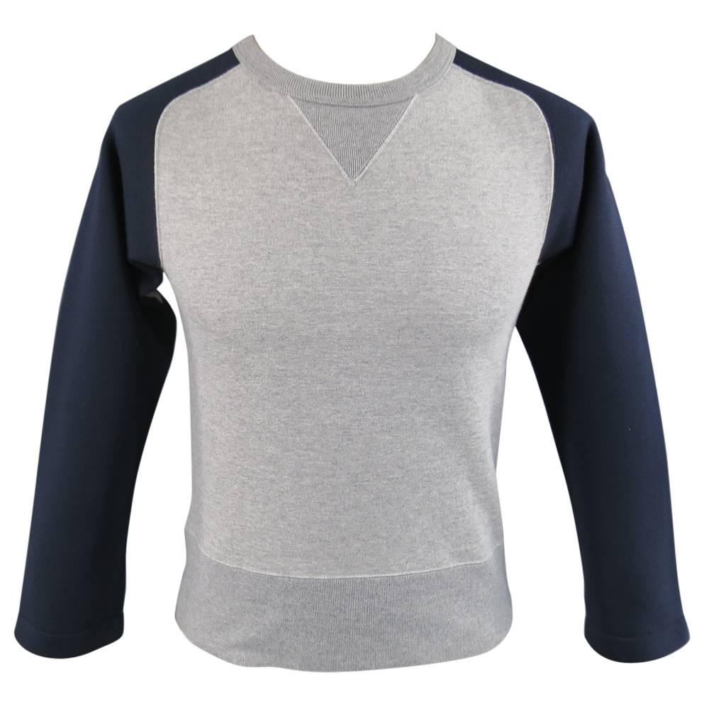 SASQUATCHfabrix Sweatshirt Small Heather Grey Navy Neoprene Raglan Sleeve