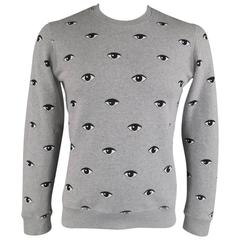 KENZO Size M Light Heather Grey Eyes Print Cotton Crewneck Sweatshirt