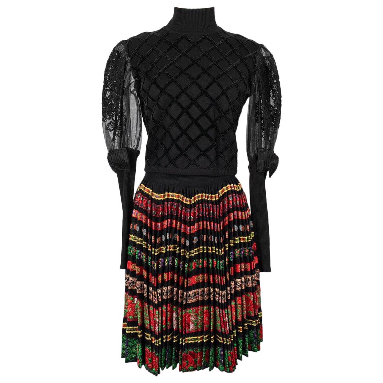 Christian Lacroix Set of Long-Sleeve Wool Top and Silk Skirt, 1989 For Sale