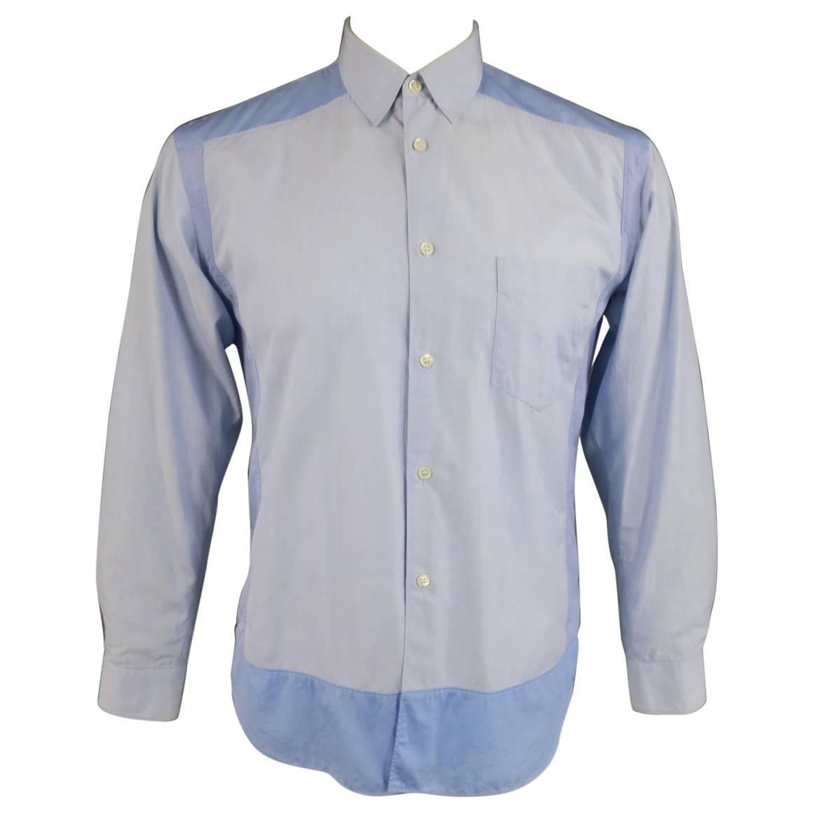 COMME des GARCONS Size M Light Blue Color Block Panel Cotton Long Sleeve Shirt