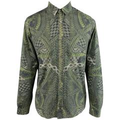 MCQ by ALEXANDER MCQUEEN Size S Olive Green Rope Print Cotton Long Sleeve Shirt