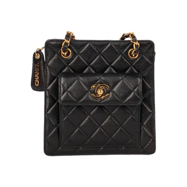 Chanel Black Lambskin Quilted "Shopping" Bag, 1990s For Sale