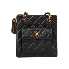 Used Chanel Black Lambskin Quilted "Shopping" Bag, 1990s