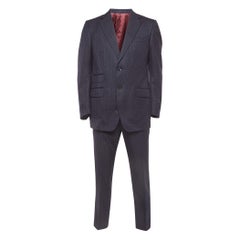 Gucci Navy Blue Pinstripe Wool Single Breasted Suit L