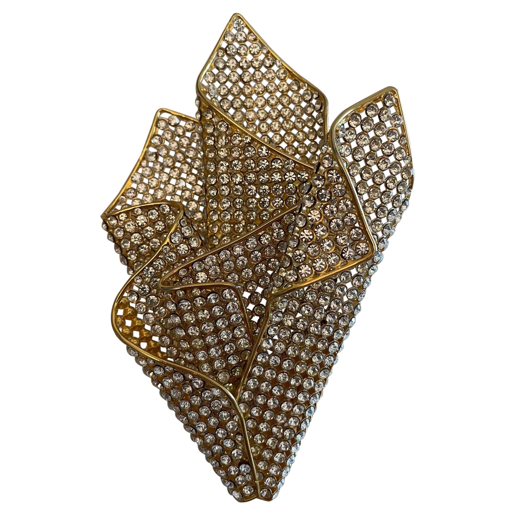 Valentino 1980 vintage golden metal and strass Brooch For Sale