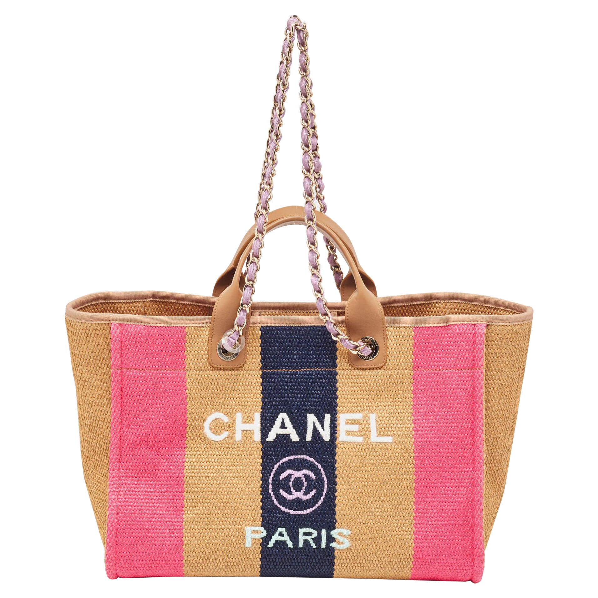 Chanel Multicolor Striped Straw Raffia Large Deauville Shopper Tote For Sale