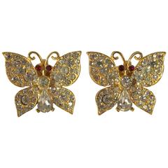 Vintage Kenneth Jay Lane Butterfly Clip On Earrings, 1970s 