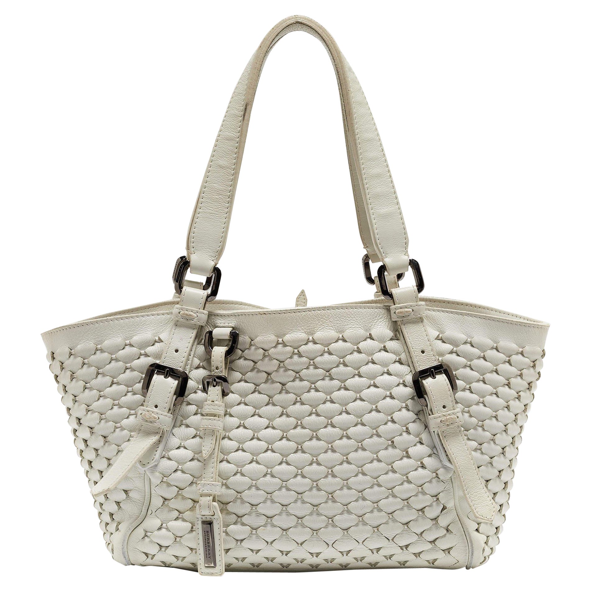 Burberry White Woven Leather Tote For Sale
