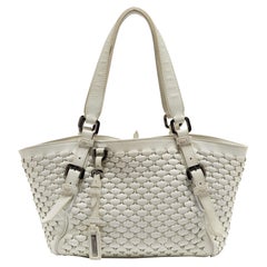 Used Burberry White Woven Leather Tote
