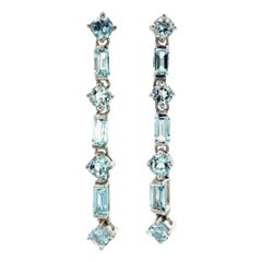 3 Carats Natural Aquamarine Gemstone Long Dangle 925 Sterling Silver Earrings
