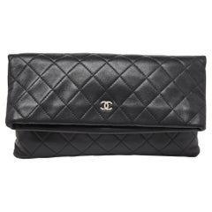 Chanel Black Quilted Lambskin Leather Beauty CC Clutch