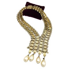 V-SHAPED NECKLACE, early 1940's, gold plated, handmade pearls, Made in France