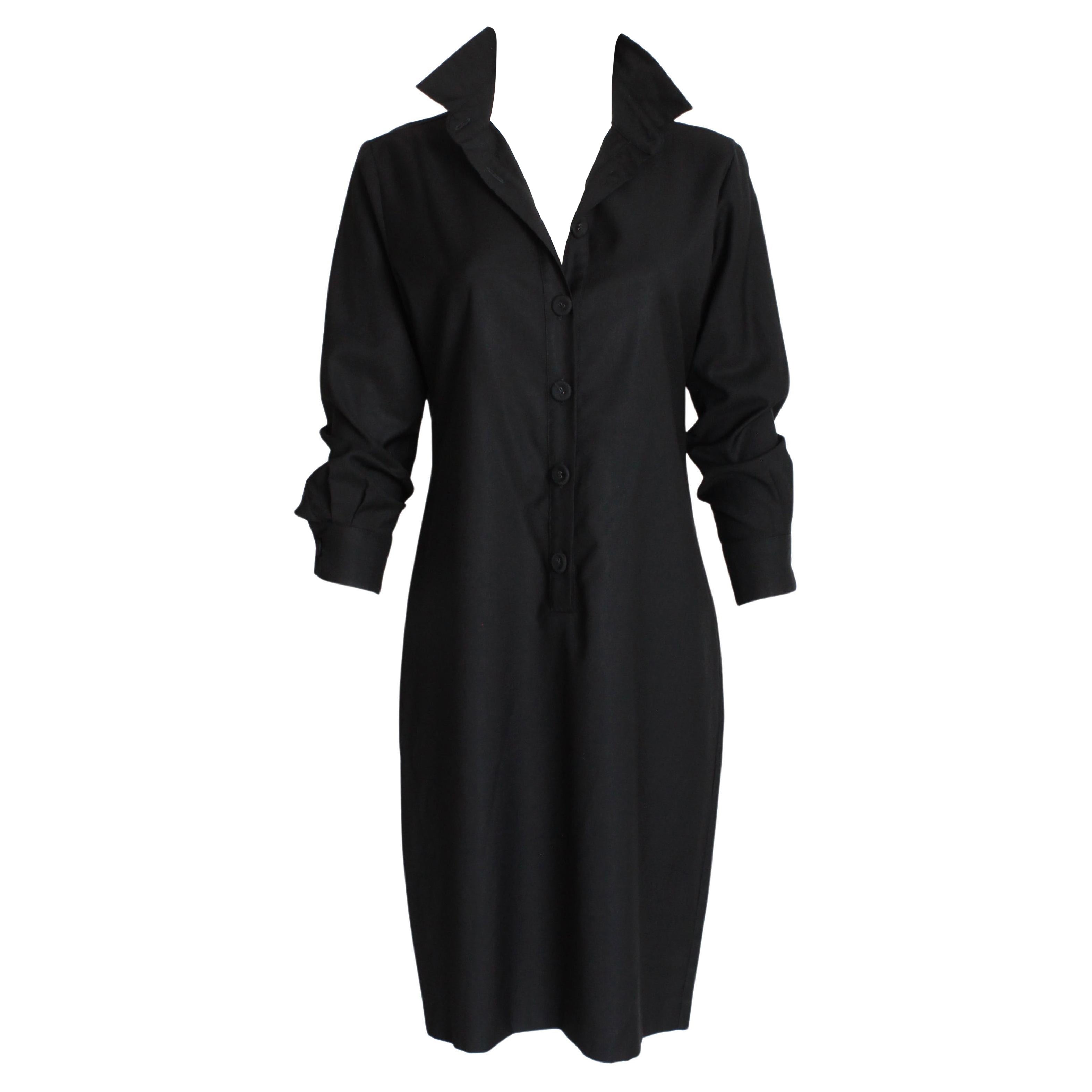 Bottega Veneta Dress Black Wool Twill Shirtwaist LBD Button Front Sz 42 Italy For Sale