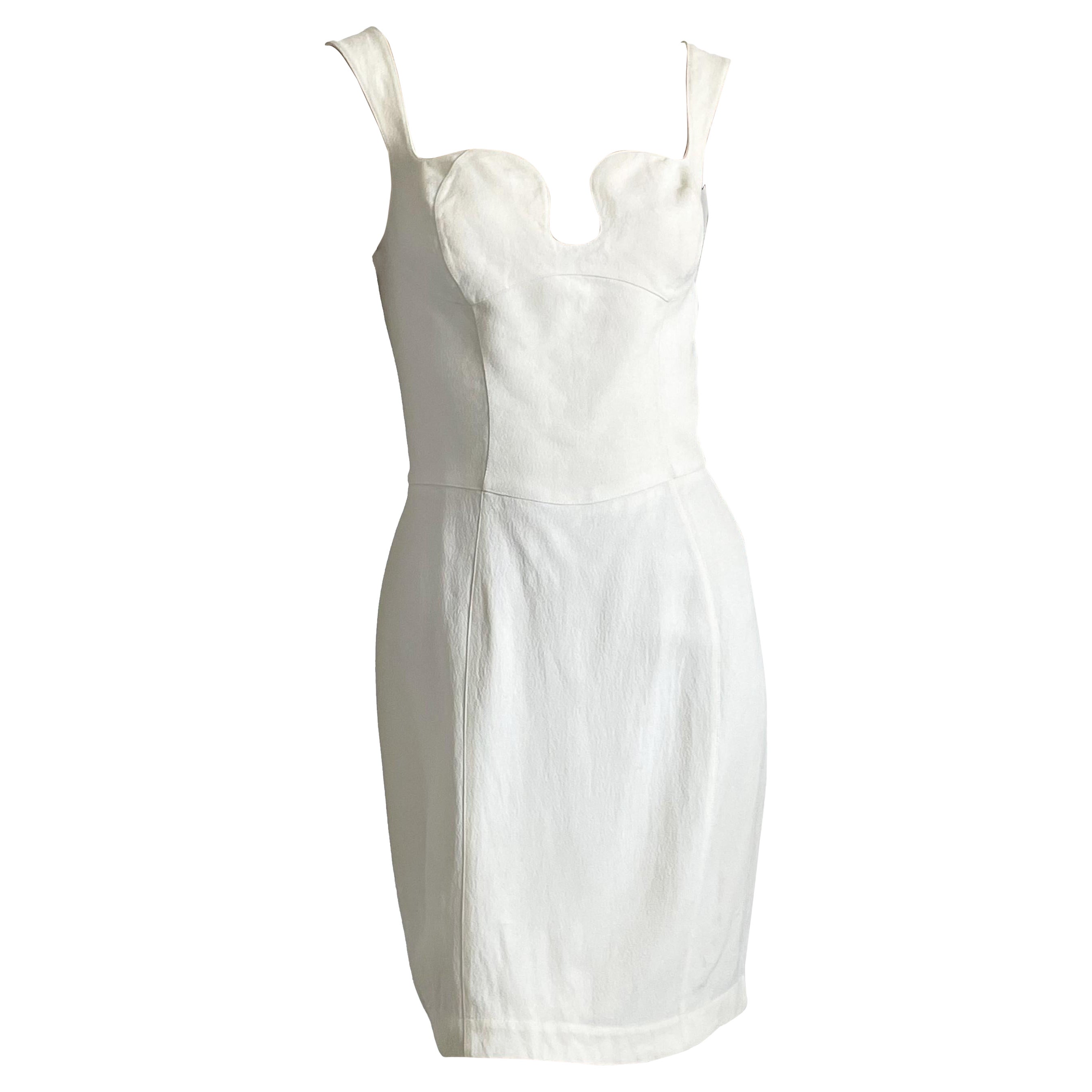 Thierry Mugler Cocktail Dress White Crepe Sculptural Chic Vintage 90s Sz 40 HTF For Sale