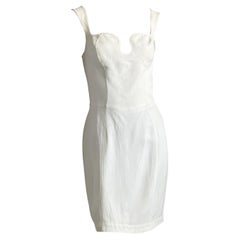 Thierry Mugler Cocktail Dress White Crepe Sculptural Chic Used 90s Sz 40 HTF