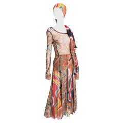 Jean Paul Gaultier 3pc Set Mesh Top Skirt Shawl Sheer Colorful Rare 90s Vintage