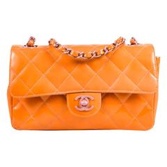 Chanel Orange & Purple Patent Leather Chain Strap Iconic 'CC' Flap Bag