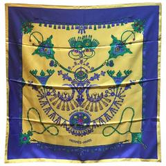 Hermes Vintage Parures des Sables Silk Scarf in Blue and Yellow 12