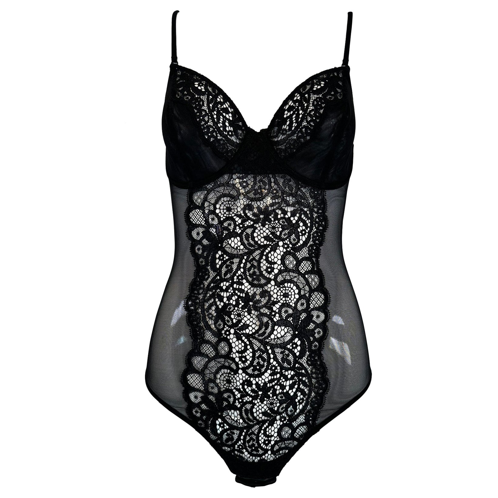 La Perla Studio Black Underwire Lace front Body Suit unworn For Sale