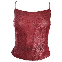 Vintage Liancarlo 1990s Red Wine Colored Fully Sequined Silk 90s Crop Top Blouse 10