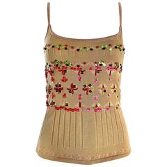1990s Christian Lacroix Gold Sequined Metallic Sleeveless Sweater Vintage Top 6