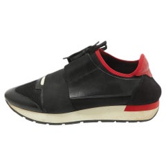 Used Balenciaga Black/Red Leather and Mesh Race Runner Sneakers Size 42