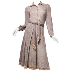 1970S LEONARD Style Dove Grey Printed Silk Jersey Dress