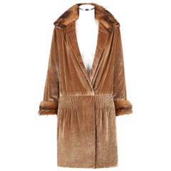 JEAN PATOU Couture c.1920s Bronze Fur Trim Velvet Drop Waist Evening Jacket Coat