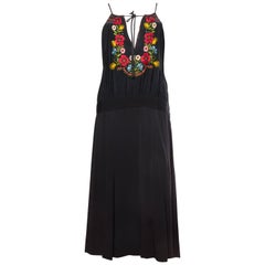 MORPHEW COLLECTION Black Rayon Bohemian Embroidered Dress With Flowers & Hand S