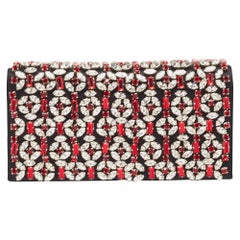 Used Prada Black/Red Satin Crystals Embellished Flap Clutch