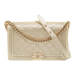 Chanel Light Gold Perforated Leather New Medium Boy Flap Bag