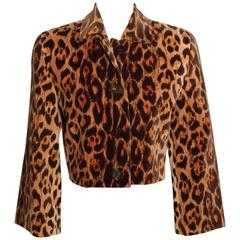 Perry Ellis Cropped Velvet Leopard Print Jacket