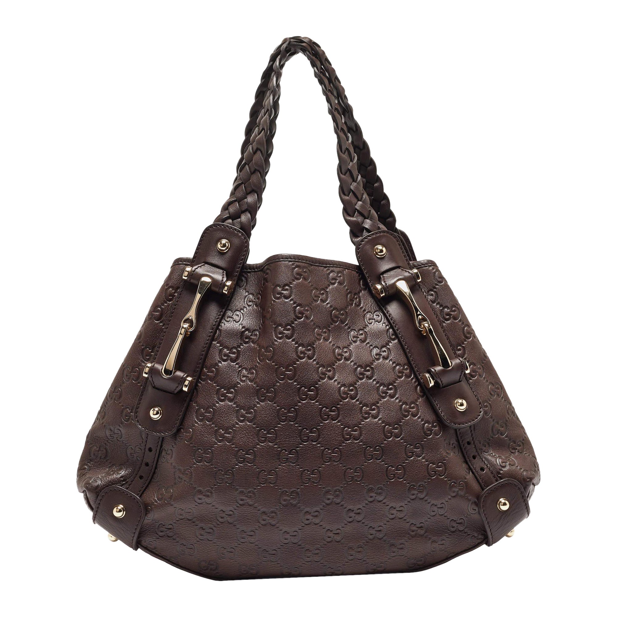 Gucci Dark Brown Guccissima Leather Small Pelham Shoulder Bag For Sale