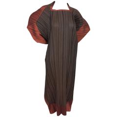 Issey Miyake brown and shimmery russet pleated button wrap dress 3 2