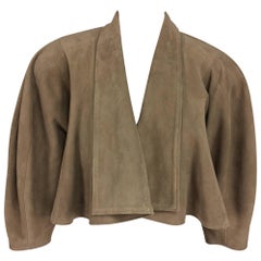 Vintage Jean-Claude Jitrois taupe suede cropped swing jacket 1980s