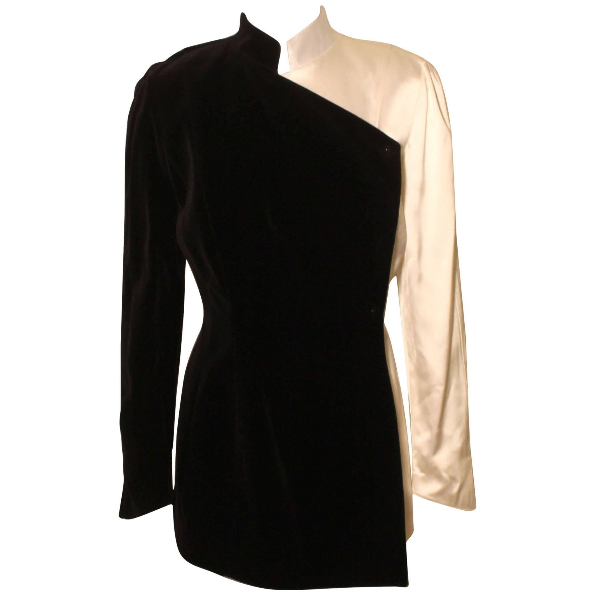 Thierry Mugler Stunning White Satin/Black Velvet Evening Jacket For Sale